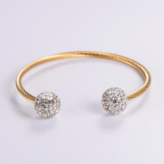 Minimalist round bead diamond stainless steel twill wire winding adjustable bangle 3mm