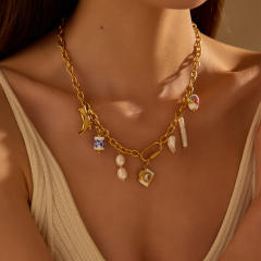 Multi-element Starfish small fish Ceramic Pendant Freshwater Pearl Pendant Necklace Accessories suit Jewelry