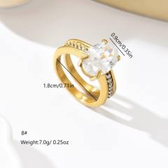 Oval cubic zircon inlaid stainless steel rings chunky rings