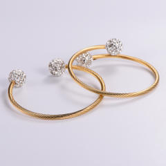 Minimalist round bead diamond stainless steel twill wire winding adjustable bangle 3mm