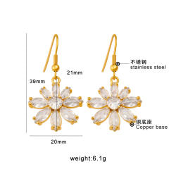 Luxury copper diamond petal flower stainless steel ear hook earrings