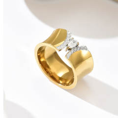 Oval cubic zircon inlaid stainless steel rings chunky rings