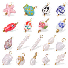 Multi-element Starfish small fish Ceramic Pendant Freshwater Pearl Pendant Necklace Accessories suit Jewelry