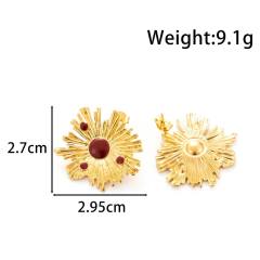 Vintage red black enamel flower sun shape stainless steel earrings