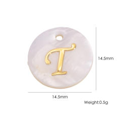 14.5mm Natural Freshwater Shell Pendant Golden 26 English Letter initial letter diy charms