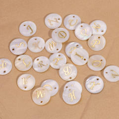 14.5mm Natural Freshwater Shell Pendant Golden 26 English Letter initial letter diy charms