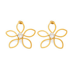 18KG Big size hollow out flower stainless steel earrings bangle suit