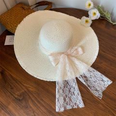 Sweet Woven Straw Hat for Women Summer French Seaside Vacation Sun Hat Large Brim Sun Protection Hat