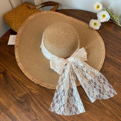 Sweet Woven Straw Hat for Women Summer French Seaside Vacation Sun Hat Large Brim Sun Protection Hat