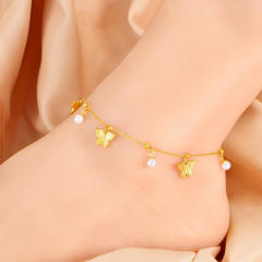 Summer ocean animal series pearl bead charm stainless steel anklet