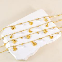 Summer ocean animal series pearl bead charm stainless steel anklet
