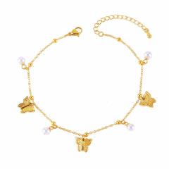 Summer ocean animal series pearl bead charm stainless steel anklet