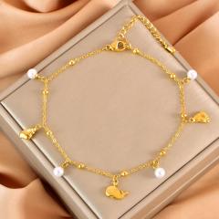Summer ocean animal series pearl bead charm stainless steel anklet