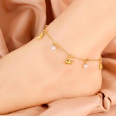 Summer ocean animal series pearl bead charm stainless steel anklet