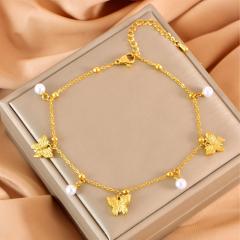 Summer ocean animal series pearl bead charm stainless steel anklet