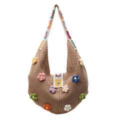 Hollow Woven Bag Women's Large Capacity Summer Straw Bag Seaside Vacation Flower Beach Bag