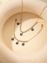 Zircon Necklace Jewelry suit Five-pointed Star Devil's Eye Bracelet Stainless Steel Jewelry