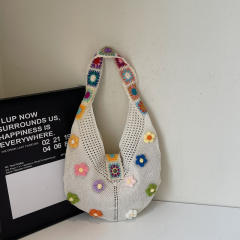 Hollow Woven Bag Women's Large Capacity Summer Straw Bag Seaside Vacation Flower Beach Bag