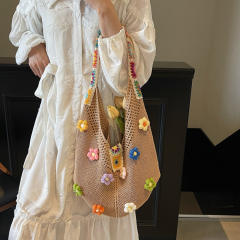 Hollow Woven Bag Women's Large Capacity Summer Straw Bag Seaside Vacation Flower Beach Bag