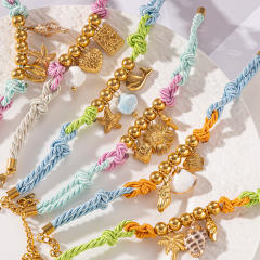 Beach Style stainless steel Shell Flower Conch charm Braided Bracelet Women's Jewelry