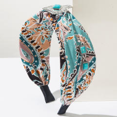 New Ethnic Style Turquoise Wide-Brimmed Headband Printed Fabric Geometric Versatile Hair Accessories