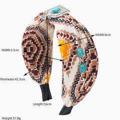 New Ethnic Style Turquoise Wide-Brimmed Headband Printed Fabric Geometric Versatile Hair Accessories