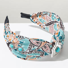 New Ethnic Style Turquoise Wide-Brimmed Headband Printed Fabric Geometric Versatile Hair Accessories