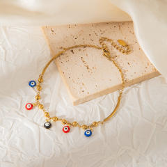 New design colorful enamel evil eye tassel stainless steel anklet