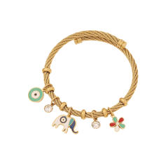 Personality drop oil eye heart diamond charm stainless steel bangle