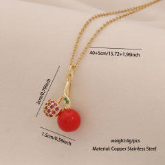 Cute Cherry Strawberry Pendant Necklace Fashion All-match stainless steel necklace