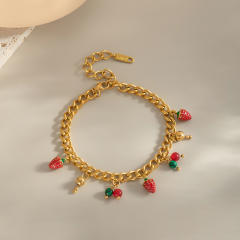 Summer holdiay sweet fruit strawberry charm stainless steel necklace bracelet suit