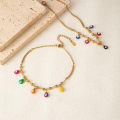 New design colorful enamel evil eye tassel stainless steel anklet