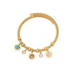 Personality drop oil eye heart diamond charm stainless steel bangle