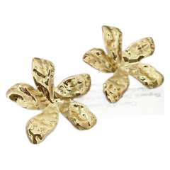 Hammering pattern five petal flower fan shape earrings electroplated 18K gold earrings