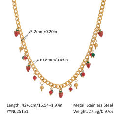 Summer holdiay sweet fruit strawberry charm stainless steel necklace bracelet suit