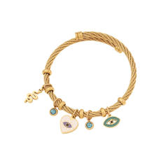 Personality drop oil eye heart diamond charm stainless steel bangle