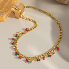 Summer holdiay sweet fruit strawberry charm stainless steel necklace bracelet suit