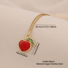 Cute Cherry Strawberry Pendant Necklace Fashion All-match stainless steel necklace