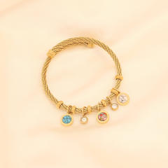 Personality drop oil eye heart diamond charm stainless steel bangle
