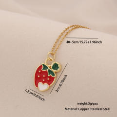 Cute Cherry Strawberry Pendant Necklace Fashion All-match stainless steel necklace