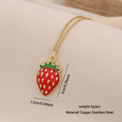 Cute Cherry Strawberry Pendant Necklace Fashion All-match stainless steel necklace
