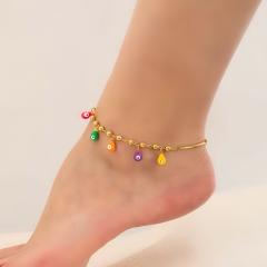 New design colorful enamel evil eye tassel stainless steel anklet