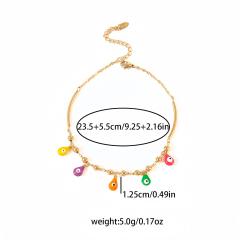 New design colorful enamel evil eye tassel stainless steel anklet