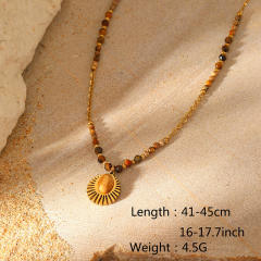New Bohemian Style Natural Stone Beaded Necklace stainless steel necklace