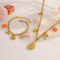 Holiday sea wind necklace dolphin shell conch sea star pendant stainless steel necklace suit