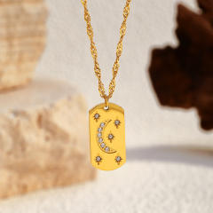 Hot sale diamond moon star geometric pendant stainless steel necklace