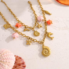 Holiday sea wind necklace dolphin shell conch sea star pendant stainless steel necklace suit