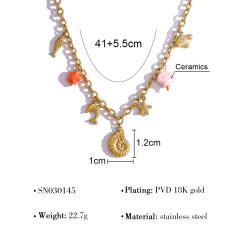 Holiday sea wind necklace dolphin shell conch sea star pendant stainless steel necklace suit