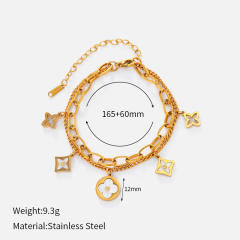Easy match five petal flower heart clover charm stainless steel bracelet