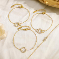 Simple hollow four leaf clover flower stainless steel bracelet diamond bracelet